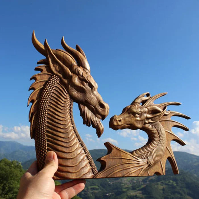 Handmade Water Dragon Fantastic Animal Custom Wood Carving Wall Art